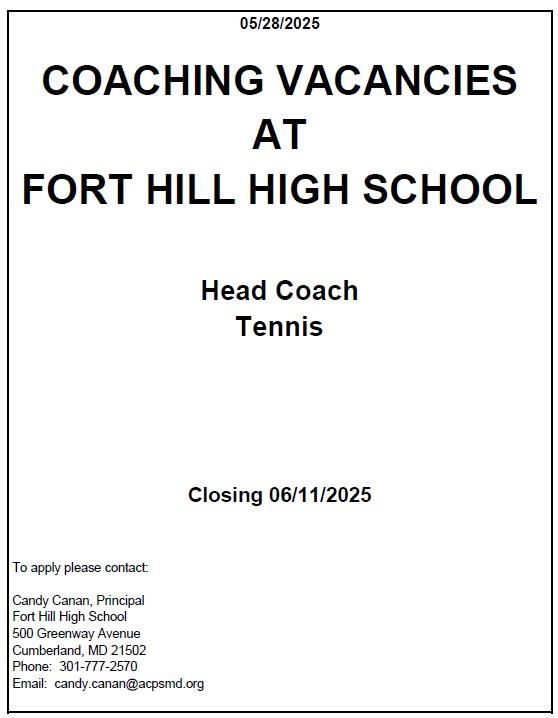 Fort Hill Tennis Coach Vacancy